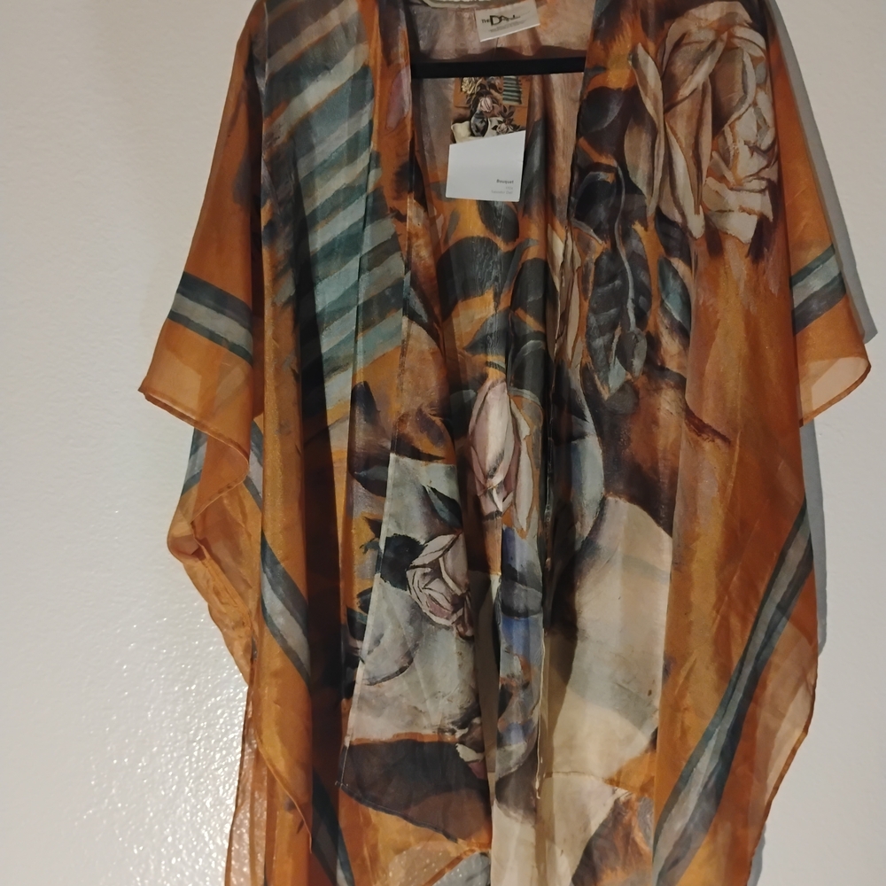 Lightweight Orange Floral Sheer Wrap Scarf